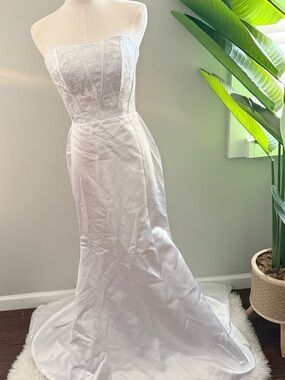 Strapless White Satin & Lace Bridal Gown